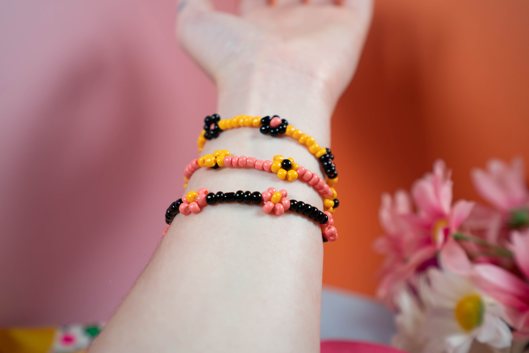 Friendship Garden Bracelets (Set of 3 // Medium // Pink, Black, Orange)